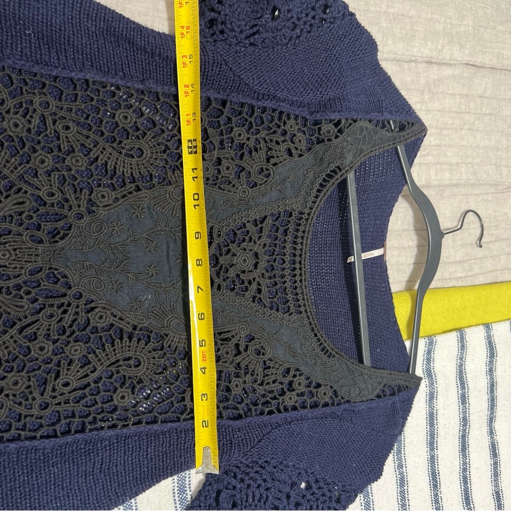 Oversized Free People Crochet Short Sleeve Blouse Shirt Top Ruffle Black Blue XS - Picture 3 of 13